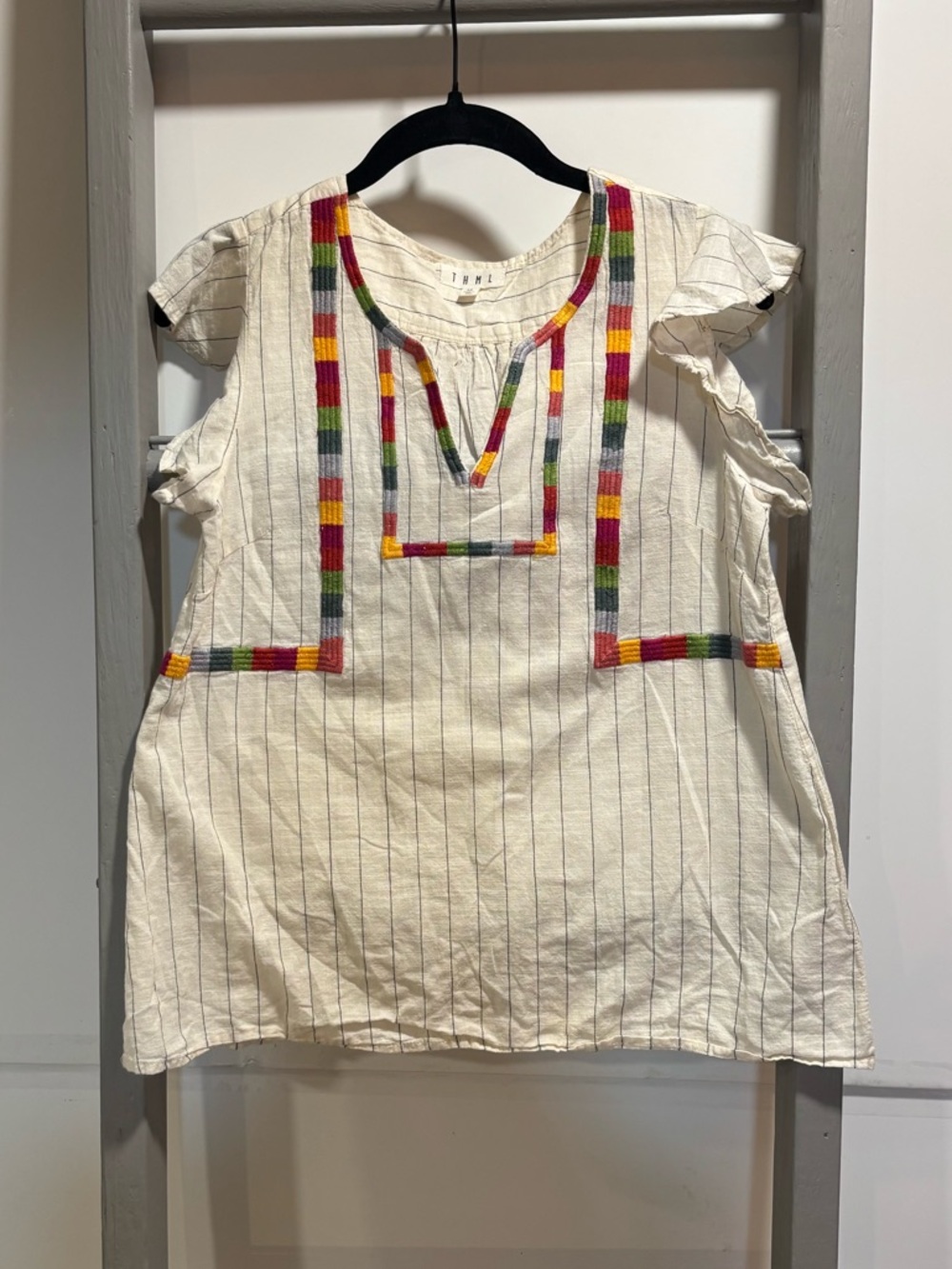 THML XS Embroidery ruffle Sleeve top, boutique, Bohemian, global village, hippie